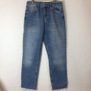 Topshop Moto Raw Frayed Hem High Waist Jeans